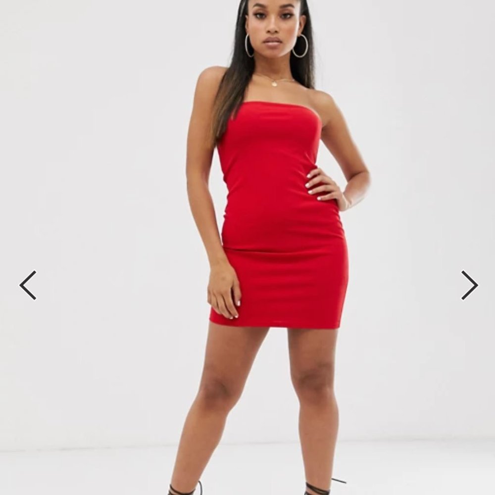 Petite Going Out Bandeau Mini Dress in Red - NWT